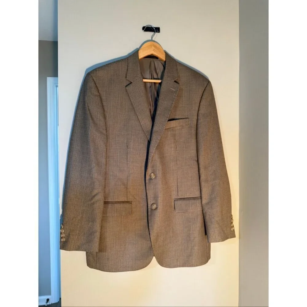 Ralph Lauren Blazer Sportscoat Brown Houndstooth Micro Plaid Academia Size 42R